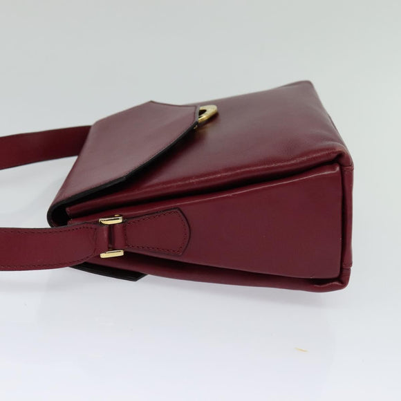 CELINE Shoulder Bag Leather Wine Red Gold Auth 113068