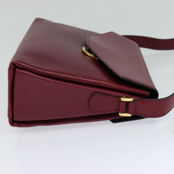 CELINE Shoulder Bag Leather Wine Red Gold Auth 113068