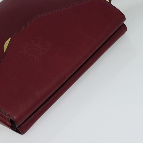 CELINE Shoulder Bag Leather Wine Red Gold Auth 113068