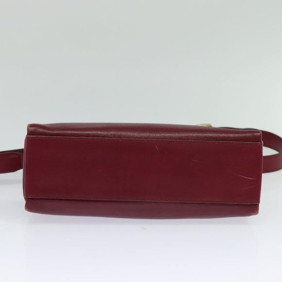 CELINE Shoulder Bag Leather Wine Red Gold Auth 113068