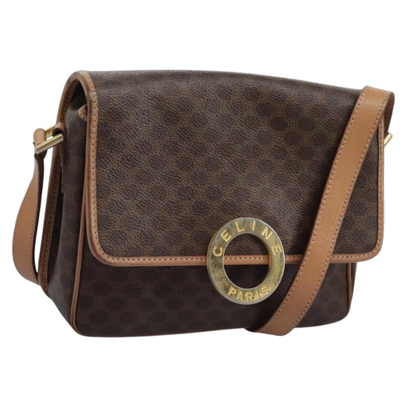 CELINE Macadam Canvas Shoulder Bag PVC Leather Brown Gold Auth 113071