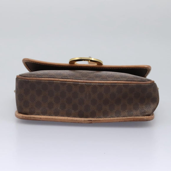 CELINE Macadam Canvas Shoulder Bag PVC Leather Brown Gold Auth 113071