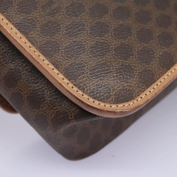 CELINE Macadam Canvas Shoulder Bag PVC Leather Brown Gold Auth 113071