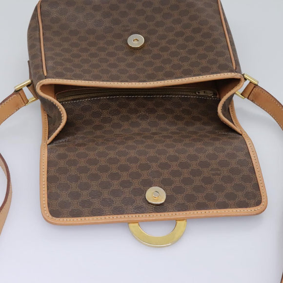 CELINE Macadam Canvas Shoulder Bag PVC Leather Brown Gold Auth 113071
