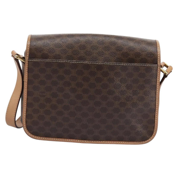 CELINE Macadam Canvas Shoulder Bag PVC Leather Brown Gold Auth 113071