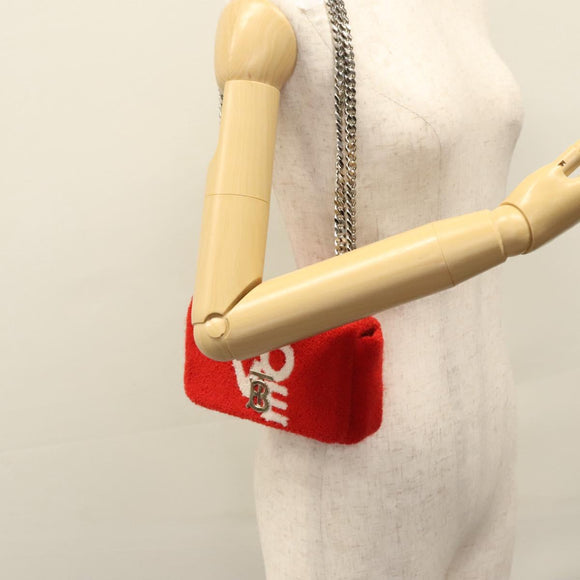 BURBERRY Chain Shoulder Bag pile Red Auth 113077V