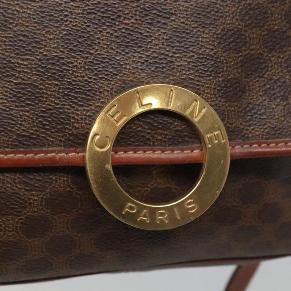 CELINE Macadam Canvas Shoulder Bag PVC Brown Gold Auth 113084