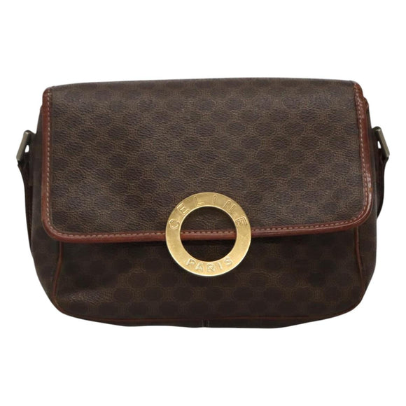 CELINE Macadam Canvas Shoulder Bag PVC Brown Gold Auth 113084