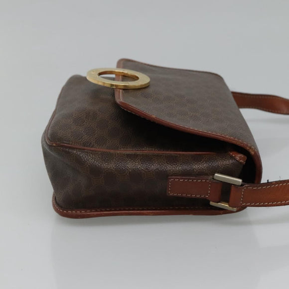 CELINE Macadam Canvas Shoulder Bag PVC Brown Gold Auth 113084