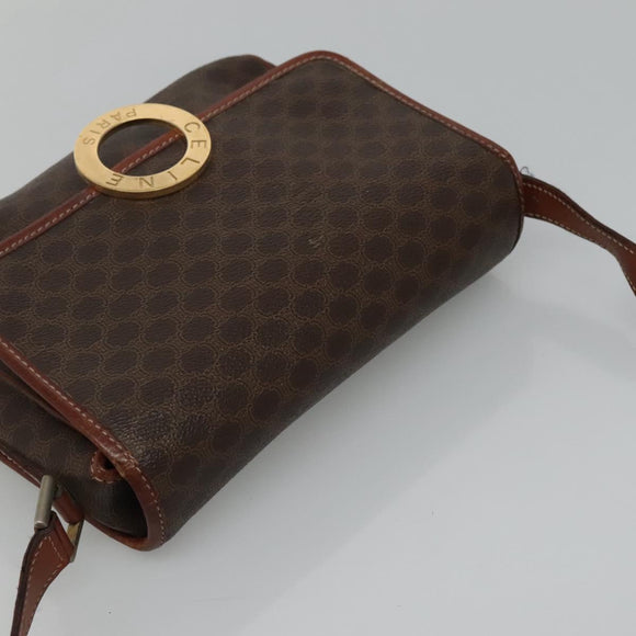 CELINE Macadam Canvas Shoulder Bag PVC Brown Gold Auth 113084