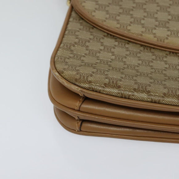 CELINE Macadam Canvas Shoulder Bag PVC Leather Beige Auth 113087