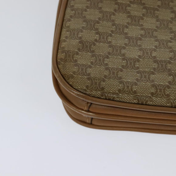 CELINE Macadam Canvas Shoulder Bag PVC Leather Beige Auth 113087