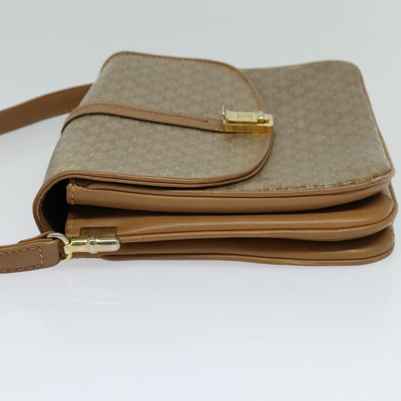 CELINE Macadam Canvas Shoulder Bag PVC Leather Beige Auth 113087