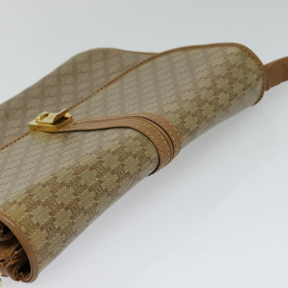 CELINE Macadam Canvas Shoulder Bag PVC Leather Beige Auth 113087