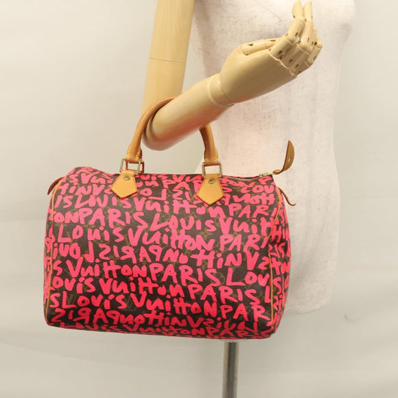 LOUIS VUITTON Monogram Graffiti Speedy 30 Hand Bag Pink M93704 LV Auth 113125AM