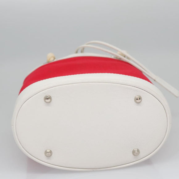 BURBERRY Blue Label Hand Bag Canvas Leather Red White Silver Auth 113132