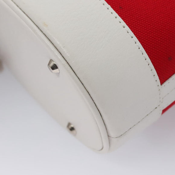 BURBERRY Blue Label Hand Bag Canvas Leather Red White Silver Auth 113132