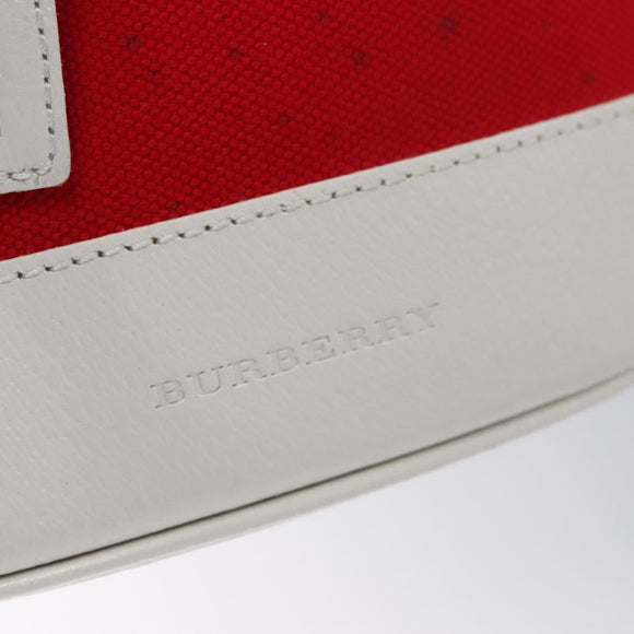 BURBERRY Blue Label Hand Bag Canvas Leather Red White Silver Auth 113132