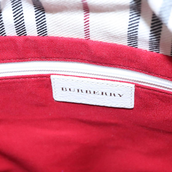 BURBERRY Blue Label Hand Bag Canvas Leather Red White Silver Auth 113132