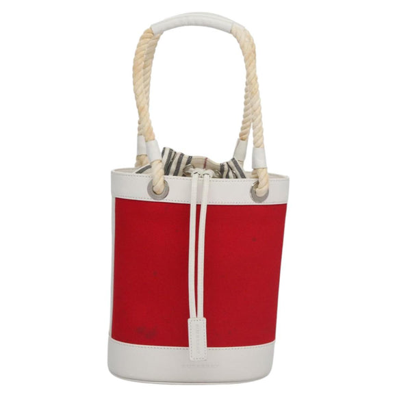 BURBERRY Blue Label Hand Bag Canvas Leather Red White Silver Auth 113132