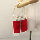 BURBERRY Blue Label Hand Bag Canvas Leather Red White Silver Auth 113132-26