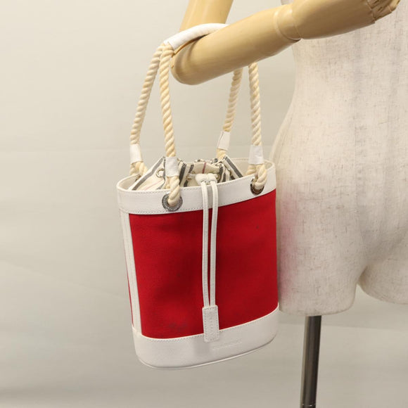 BURBERRY Blue Label Hand Bag Canvas Leather Red White Silver Auth 113132