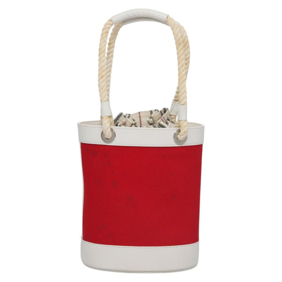 BURBERRY Blue Label Hand Bag Canvas Leather Red White Silver Auth 113132