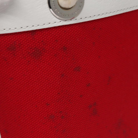 BURBERRY Blue Label Hand Bag Canvas Leather Red White Silver Auth 113132