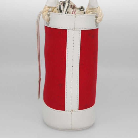 BURBERRY Blue Label Hand Bag Canvas Leather Red White Silver Auth 113132