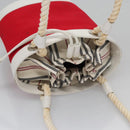 BURBERRY Blue Label Hand Bag Canvas Leather Red White Silver Auth 113132-7