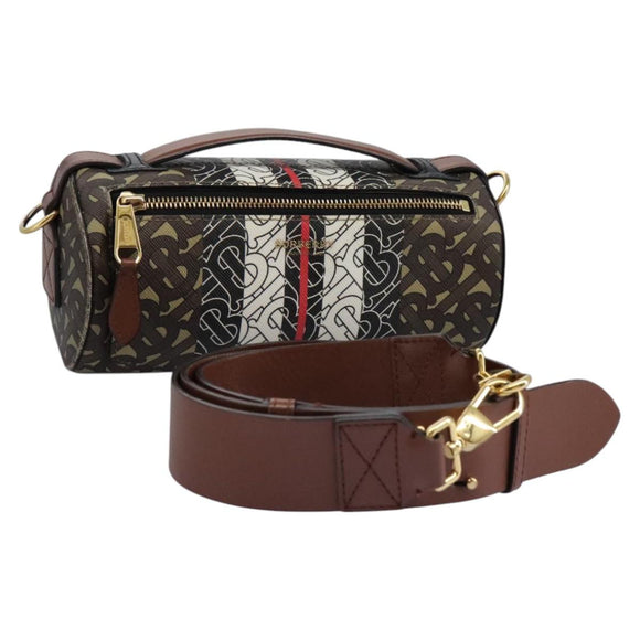 BURBERRY Monogram Stripe Shoulder Bag PVC Leather Brown Auth 113137V