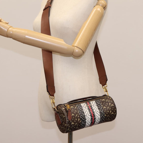 BURBERRY Monogram Stripe Shoulder Bag PVC Leather Brown Auth 113137V