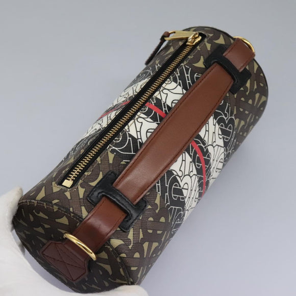BURBERRY Monogram Stripe Shoulder Bag PVC Leather Brown Auth 113137V
