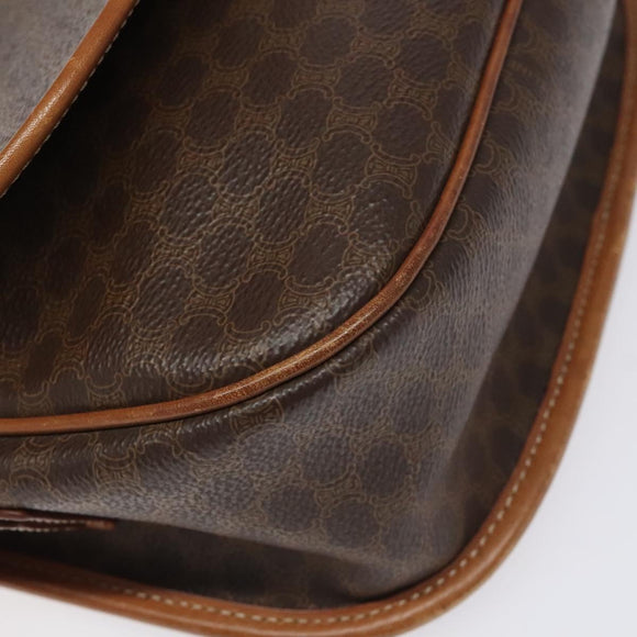 CELINE Macadam Canvas Shoulder Bag PVC Leather Brown Gold Auth 113138