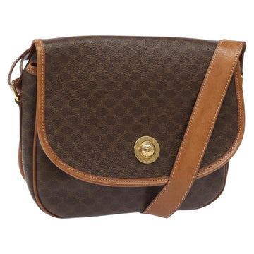 CELINE Macadam Canvas Shoulder Bag PVC Leather Brown Gold Auth 113138