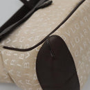 BVLGARI Hand Bag Canvas Leather Beige Brown Silver Auth 113142-14