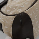 BVLGARI Hand Bag Canvas Leather Beige Brown Silver Auth 113142-16