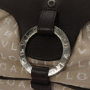 BVLGARI Hand Bag Canvas Leather Beige Brown Silver Auth 113142-17