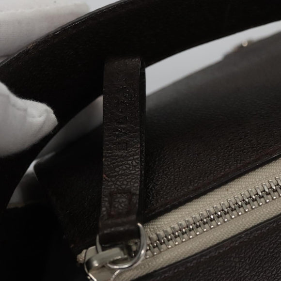 BVLGARI Hand Bag Canvas Leather Beige Brown Silver Auth 113142