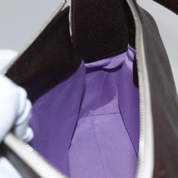 BVLGARI Hand Bag Canvas Leather Beige Brown Silver Auth 113142