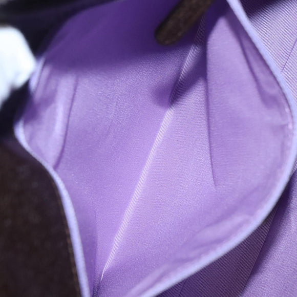 BVLGARI Hand Bag Canvas Leather Beige Brown Silver Auth 113142