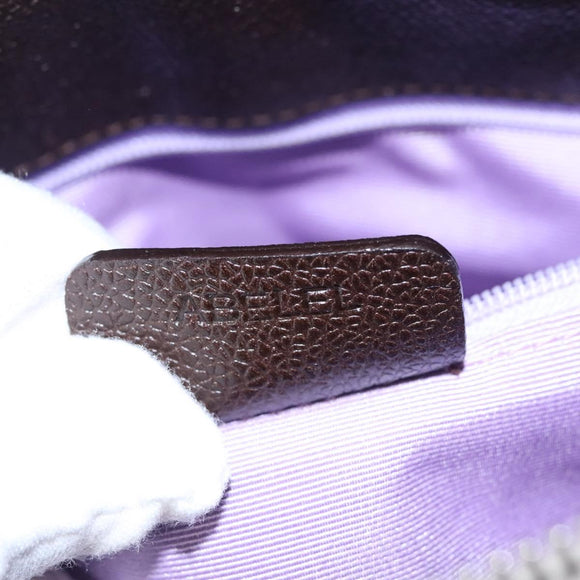 BVLGARI Hand Bag Canvas Leather Beige Brown Silver Auth 113142