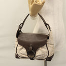 BVLGARI Hand Bag Canvas Leather Beige Brown Silver Auth 113142-23