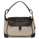 BVLGARI Hand Bag Canvas Leather Beige Brown Silver Auth 113142-3