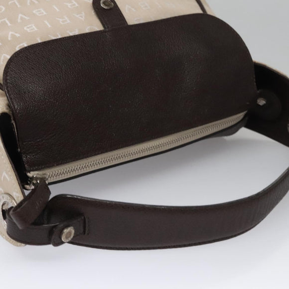 BVLGARI Hand Bag Canvas Leather Beige Brown Silver Auth 113142