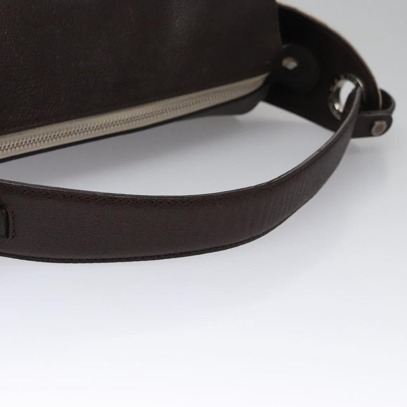 BVLGARI Hand Bag Canvas Leather Beige Brown Silver Auth 113142