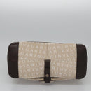 BVLGARI Hand Bag Canvas Leather Beige Brown Silver Auth 113142-5