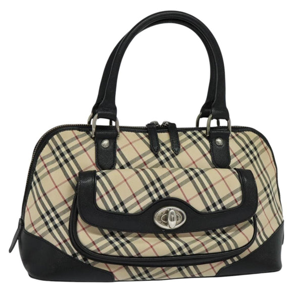 BURBERRY Nova Check Hand Bag Canvas Beige Black Auth 113152