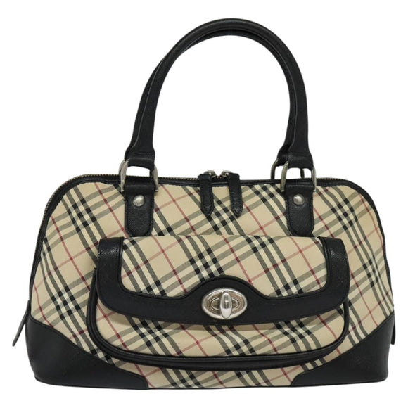 BURBERRY Nova Check Hand Bag Canvas Beige Black Auth 113152
