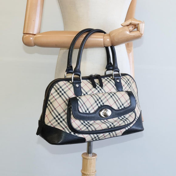 BURBERRY Nova Check Hand Bag Canvas Beige Black Auth 113152